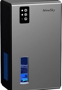 NineSky Dehumidifier for Home, 85 OZ Water Tank, (800 sq.ft) Dehumidifiers for Bathroom Bedroom with Auto Shut Off,7 Colors LED Light(Gray)