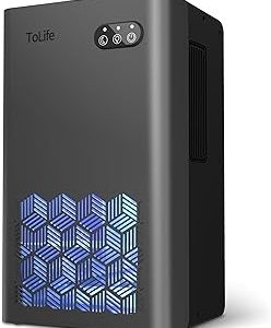 Dehumidifier, ToLife Dehumidifiers for Bedroom, 95 OZ Water Tank, (950 sq.ft) Quiet Small Dehumidifiers for Basement Home Bathroom with Auto Shut Off, 7 Colors LED Light, Grey